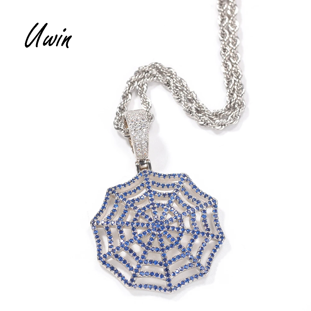 

Hip Hop Bling CZ Spiderweb Pendant Zirconia Cobweb Necklace Rapper Jewelry, Gold and platinum plated