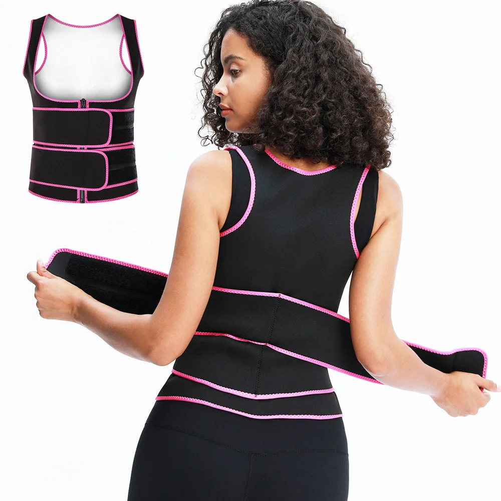 

Neoprene body shaper to exercise adjustable double belt waist training vest, Pink