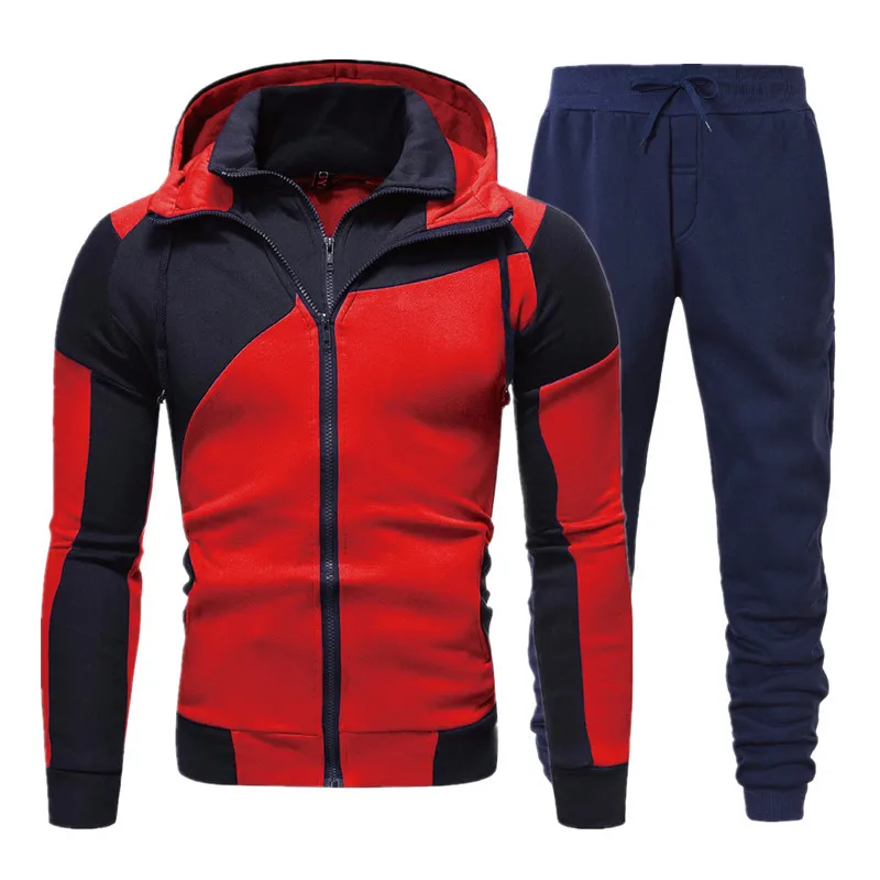 

2021 Newest Design Stitching Zipper Amazon Leisure Sports Long Sleeve Customization Hoody Pants Set