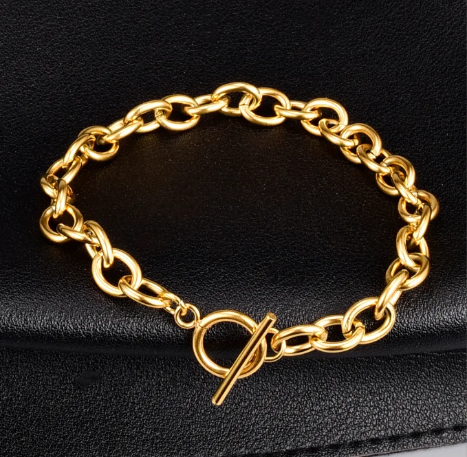 

Non Tarnish Hip Hop Pulsera De Hombre Acero Inoxidable Gold Plated Stainless Steel Link Chain Bracelet