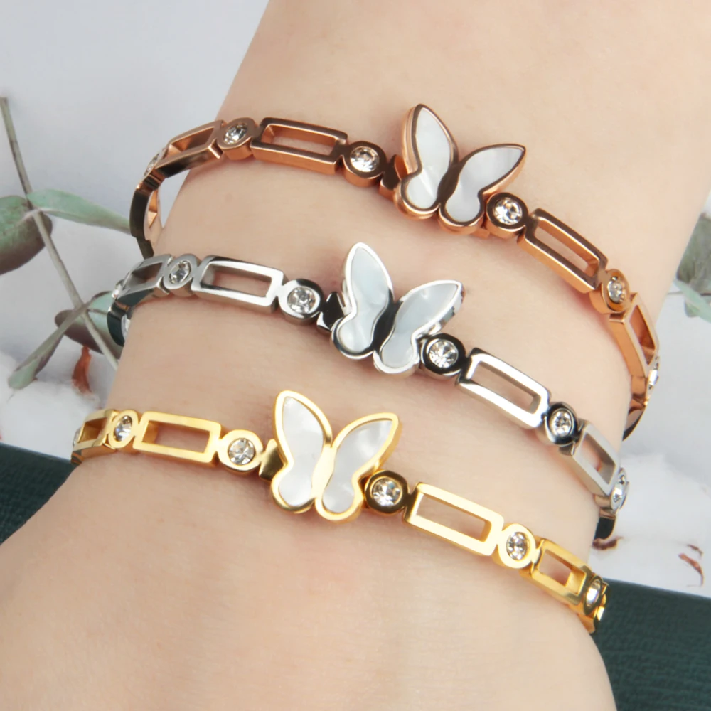 Fashion women's jewelry gift accessories inlaid shell butterfly gold-plated stainless steel bracelet women