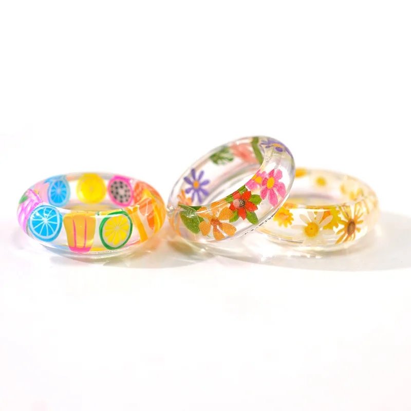 

HJ47 DIY Colorful Fashion Cute Resin Rings Dried Flowers Jewelry Resina Ring Women Craft Gift