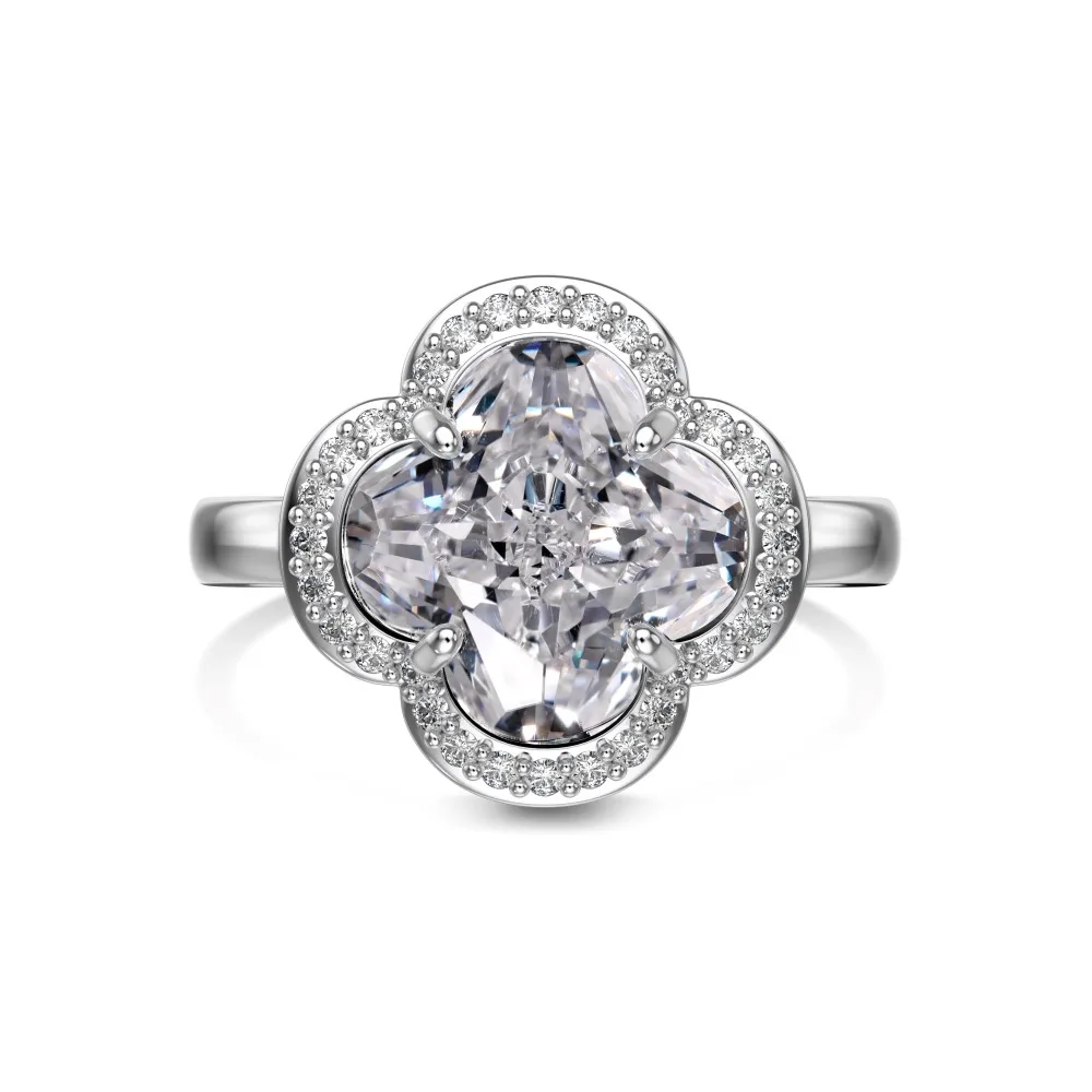 Dylam Factory Wholesale Luxury Four Leaf Clover Design Cubic Zirconia Ring S925 Sterling Silver Rings for Women Girl Jewelry Set