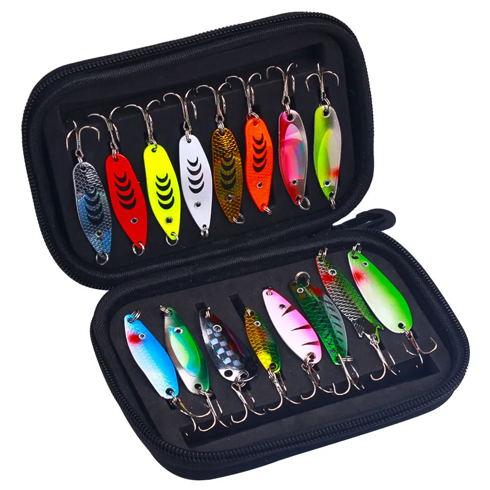 Wholesale SPB103 Combo 16pcs/bag Multi Color Hard Metal Spinner Baits Spoon Fishing Lures Set Kit