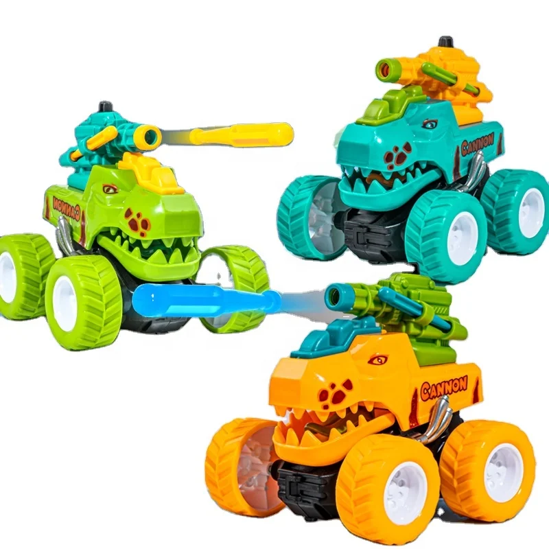 

New arrival T-rex stunt cartoon dinosaur car toy Gently press the ejection missile plastic dinosaur toy kids toy car
