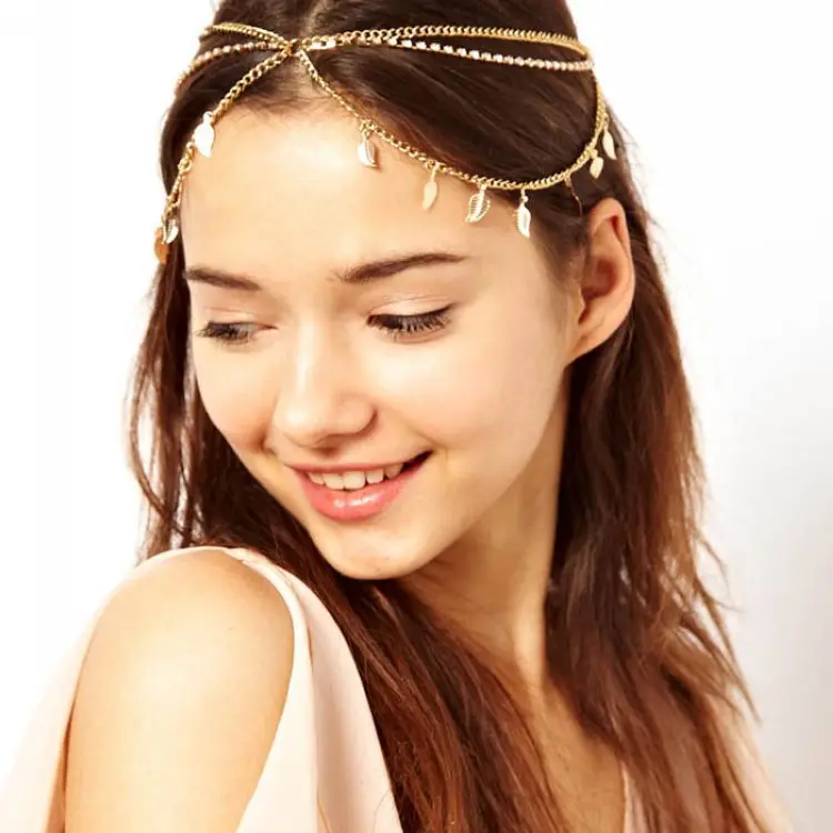 

Vintage Women Multi leaf shape Hair Chain for Christmas Day gift