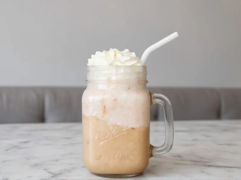 Homemade frappuccino in mason jar with straw