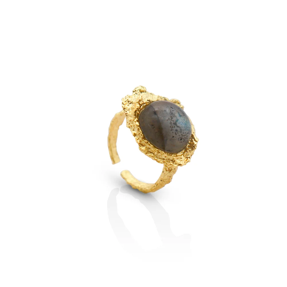 

Chris April 925 silver 18k gold plated clear quartz natural stone raw gemstone labradorite jewelry rings, Yellow gold and white gold