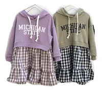 

2020 Korean Style Girls Dress Fashion Spring Cotton Patchwork Plaid Kids Girls Dresses 1-7 Years