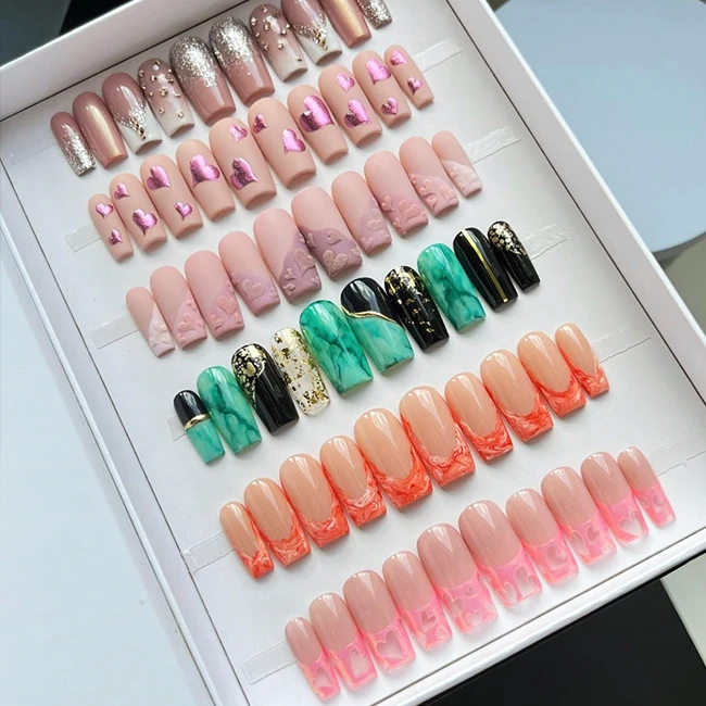 

Naixi Custom Private Label Nails Luxury Long Ballerina French Coffin Almond Stiletto Press On Nails Acrylic Stick Fake Nails, Natural ,multi-color,customized color