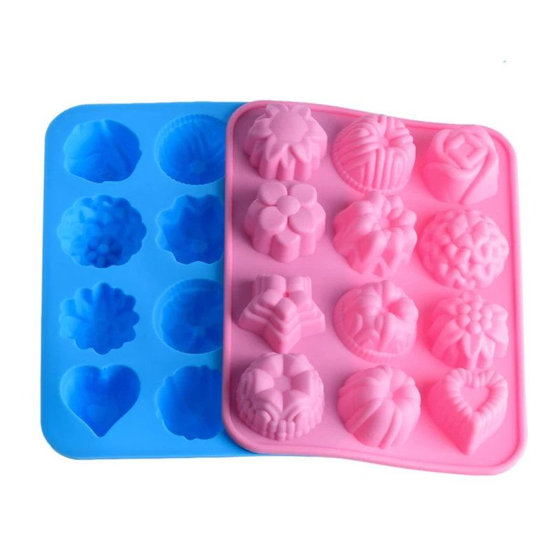 

12 cavity multiple shape silicon ice cube tray mold ice cream maker mold silicone chocolate cake mould, Pink