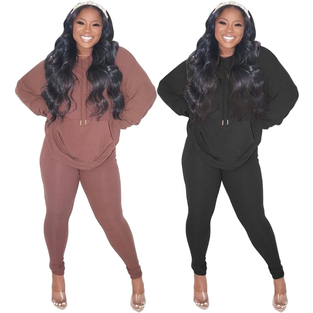 

B63943A Europe and the United States urban leisure sport fashion high quality thicken sweater sets, Black/dark brown