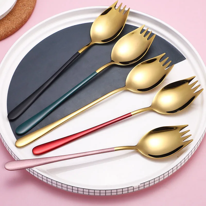 

Creative Korean-style 304 stainless steel salad spoon instant noodle artifact integrated spoons metal.