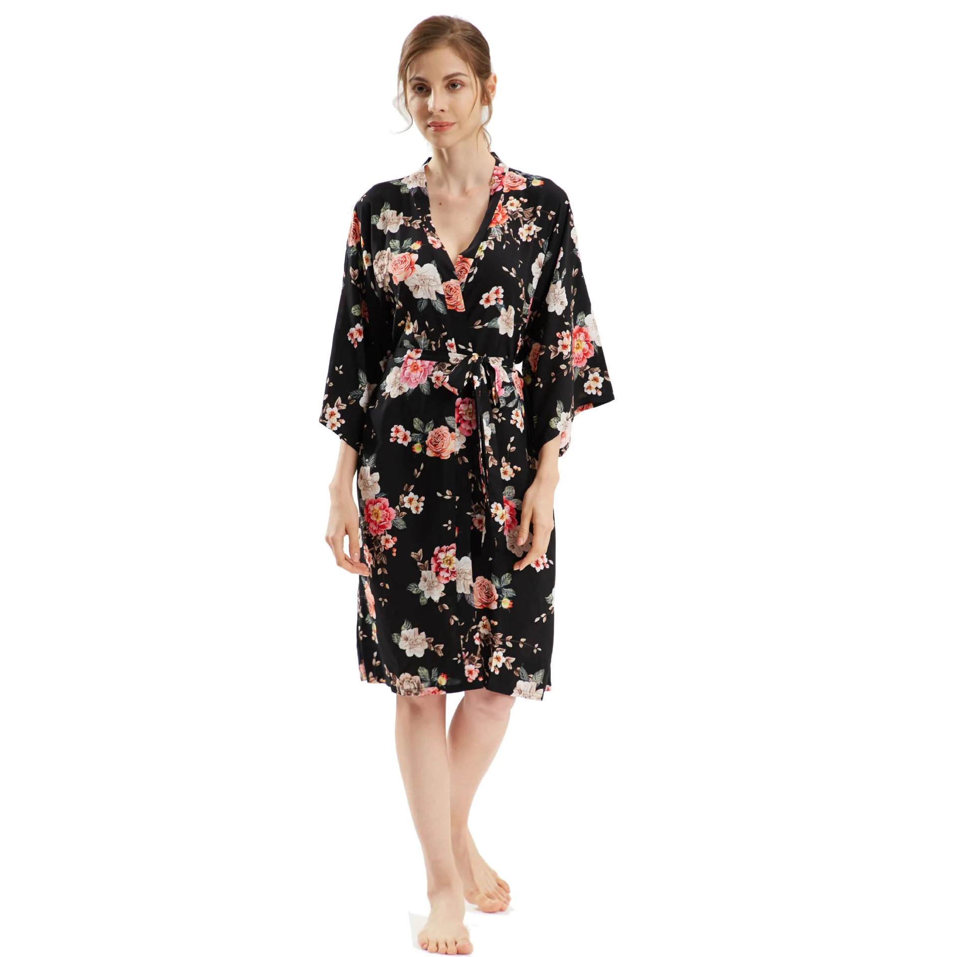 

PANEW1508 OEM 2021 custom prnting Woman Bridal Floral cotton home Robe