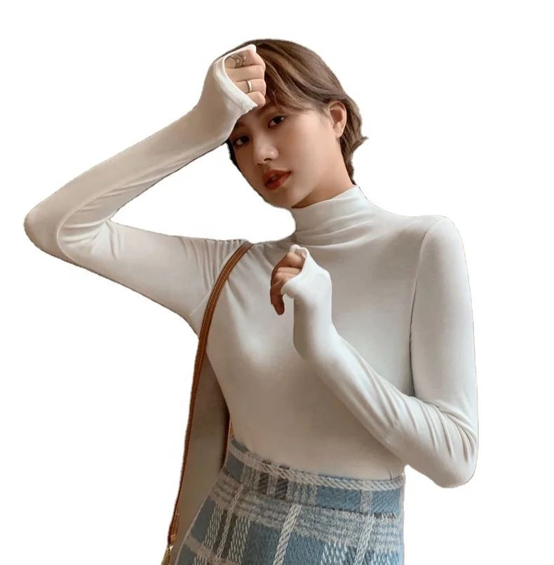 

Long Sleeve T-Shirt Fall 2021 Modal base top in solid color slim high neck top