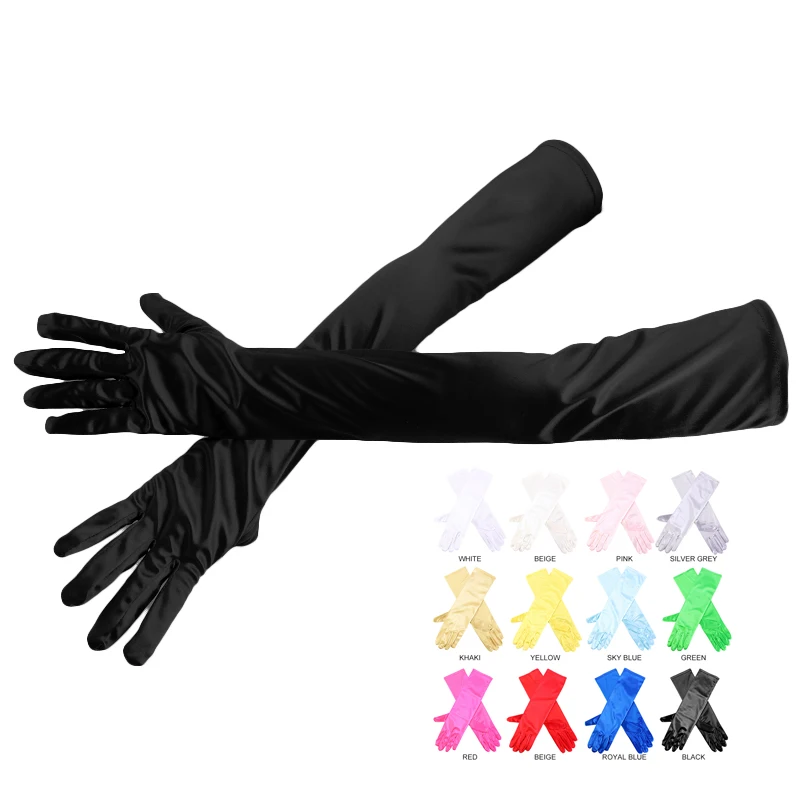 

Women Stretch Satin Gloves Wrist Elbow Opera 55CM Extra Long Evening Party Fancy Costume Etiquette Gloves