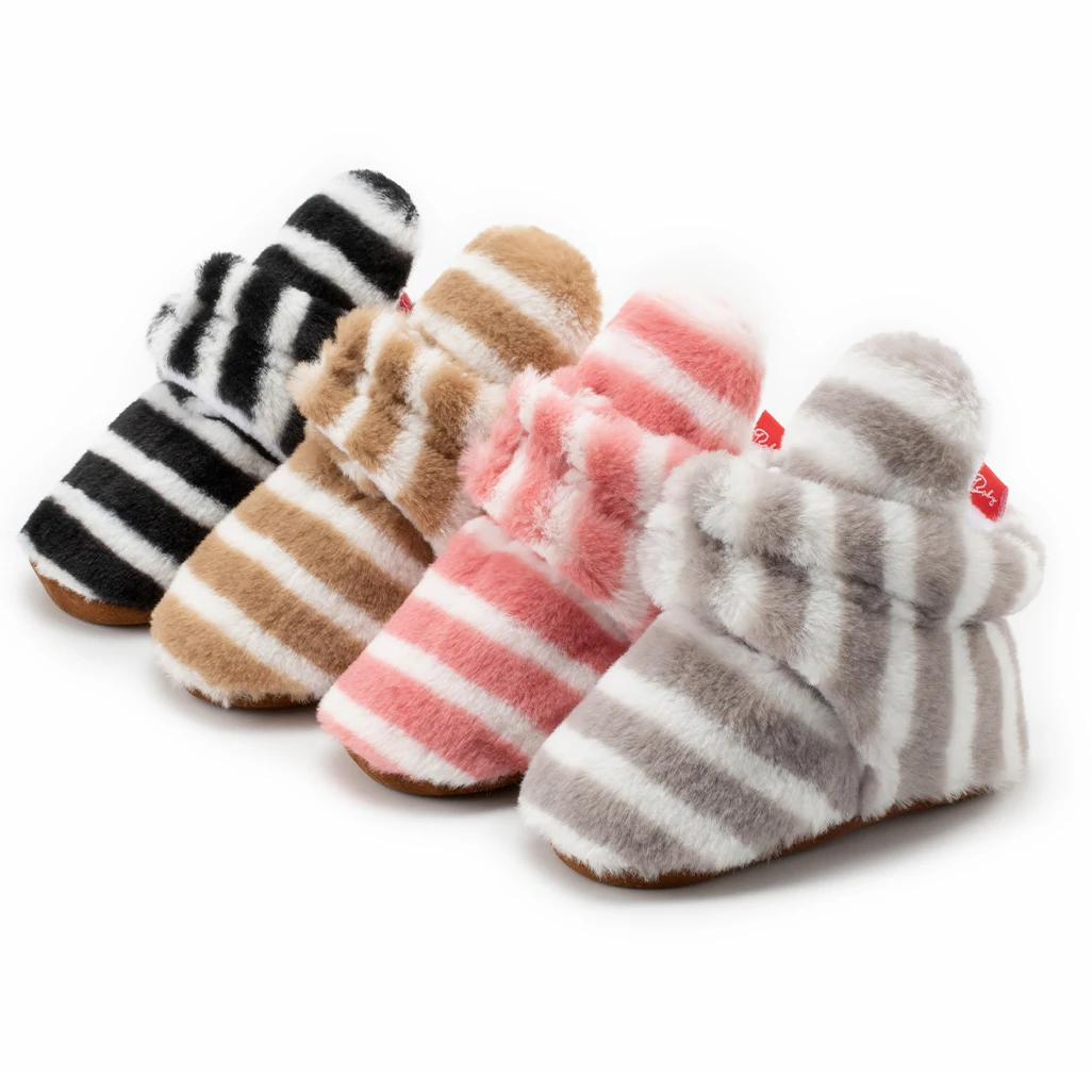 

New arrival organic cotton or fleece Thick stripe warm lining baby booties baby sock cotton, 2 colors