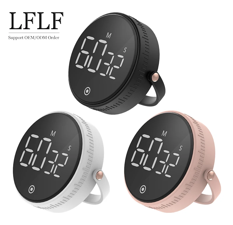 

2022 Kitchen Large LCD Display Digital Round Countdown Timer Magnetic Count Down Up Clock Study Lab Cooking Tool Alarm Clock, Black/white/pink