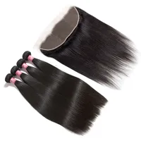 

40 Inch 100% Human Hair Mink Peruvian Cuticle Aligned Raw Virgin Straight Bundles with Ear to Ear Frontal Closure