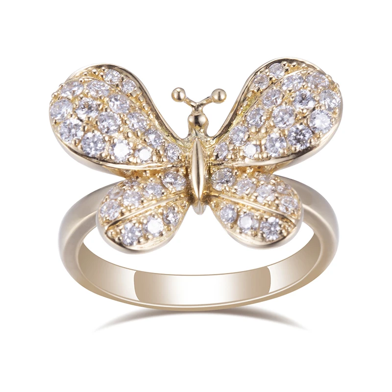 

Messi Jewelry MSR-508 Butterfly Shape 18k Yellow Gold Women's Gift Wedding Engagement Lab Diamond Ring