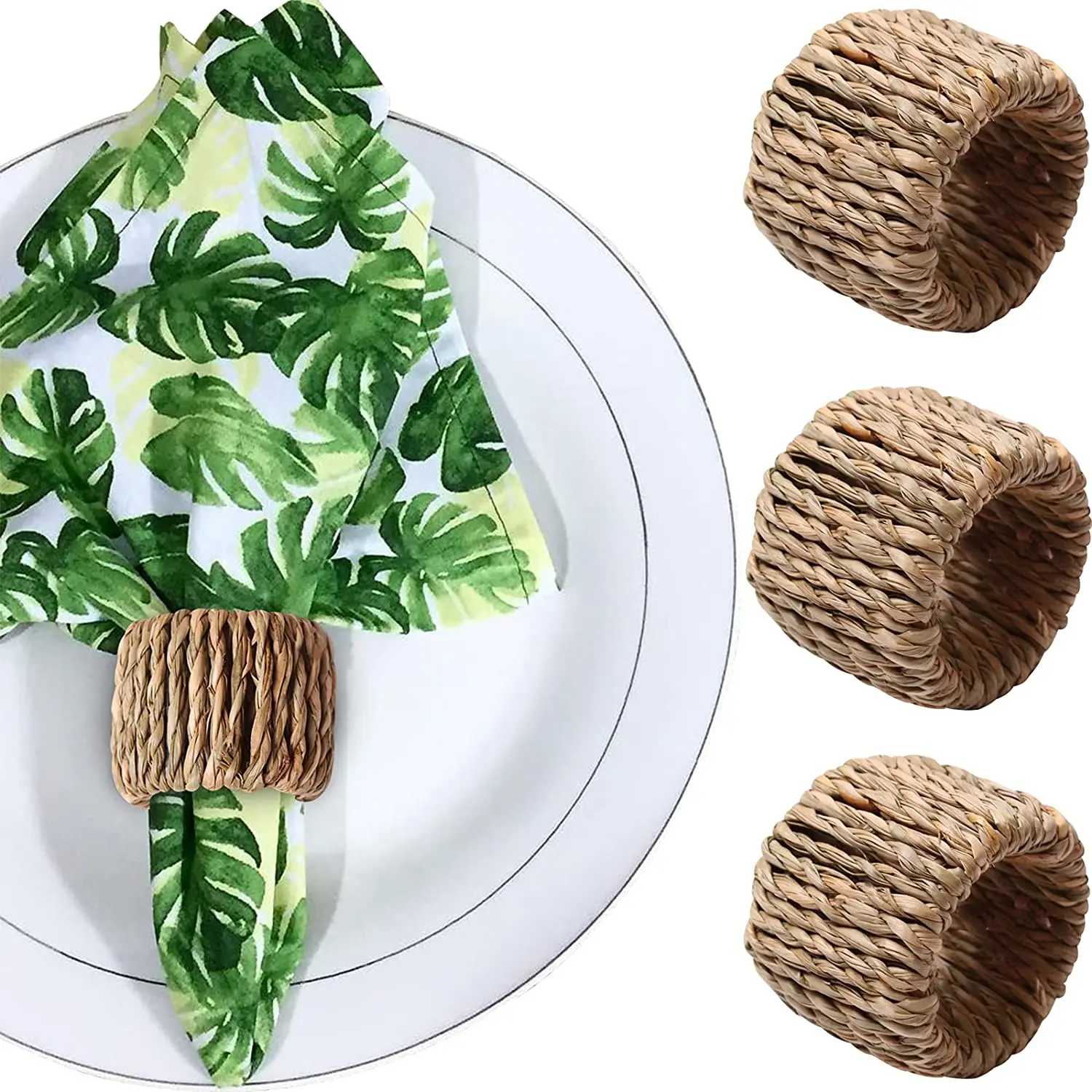 

2022 Woven Napkin Rings Natural Set Handmade Cattail Grass Napkin Ring Holders