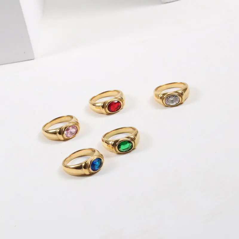 

Trendy Jewelry Stainless Steel Gold Plated Shiny Colorful Cubic Zircon Ring for Women