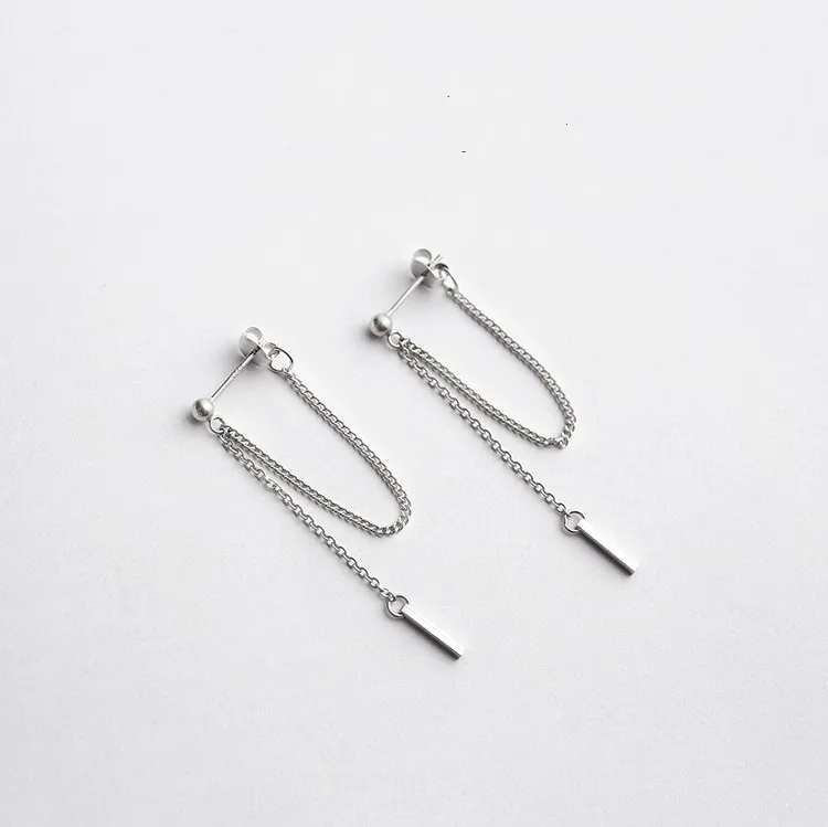 FY-ED684 REETI 925 Sterling Silver After Hanging Type Tassel Strip Stud Earrings for Women Fashion Girl  Jewelry
