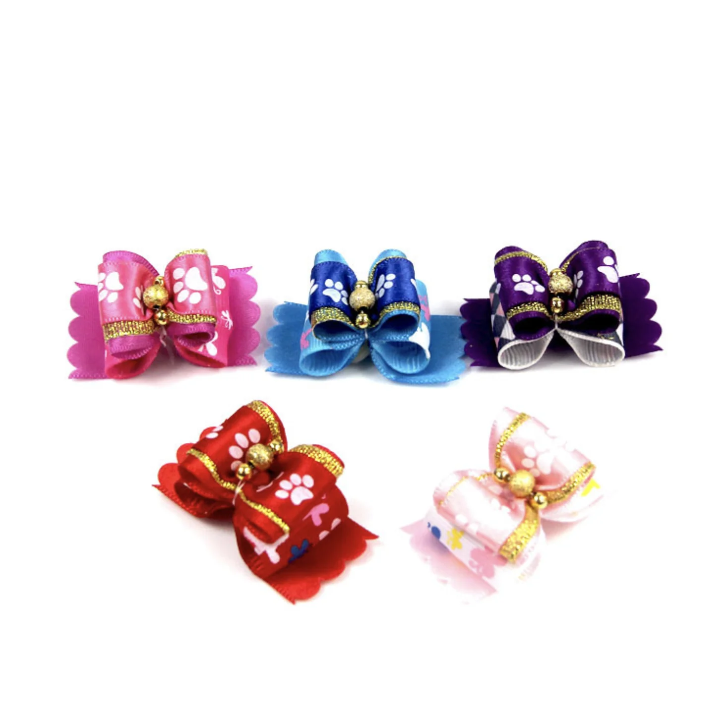 

Amazon Hot Selling Double Layer Paw Printed Dog Hair Bows, Mix color
