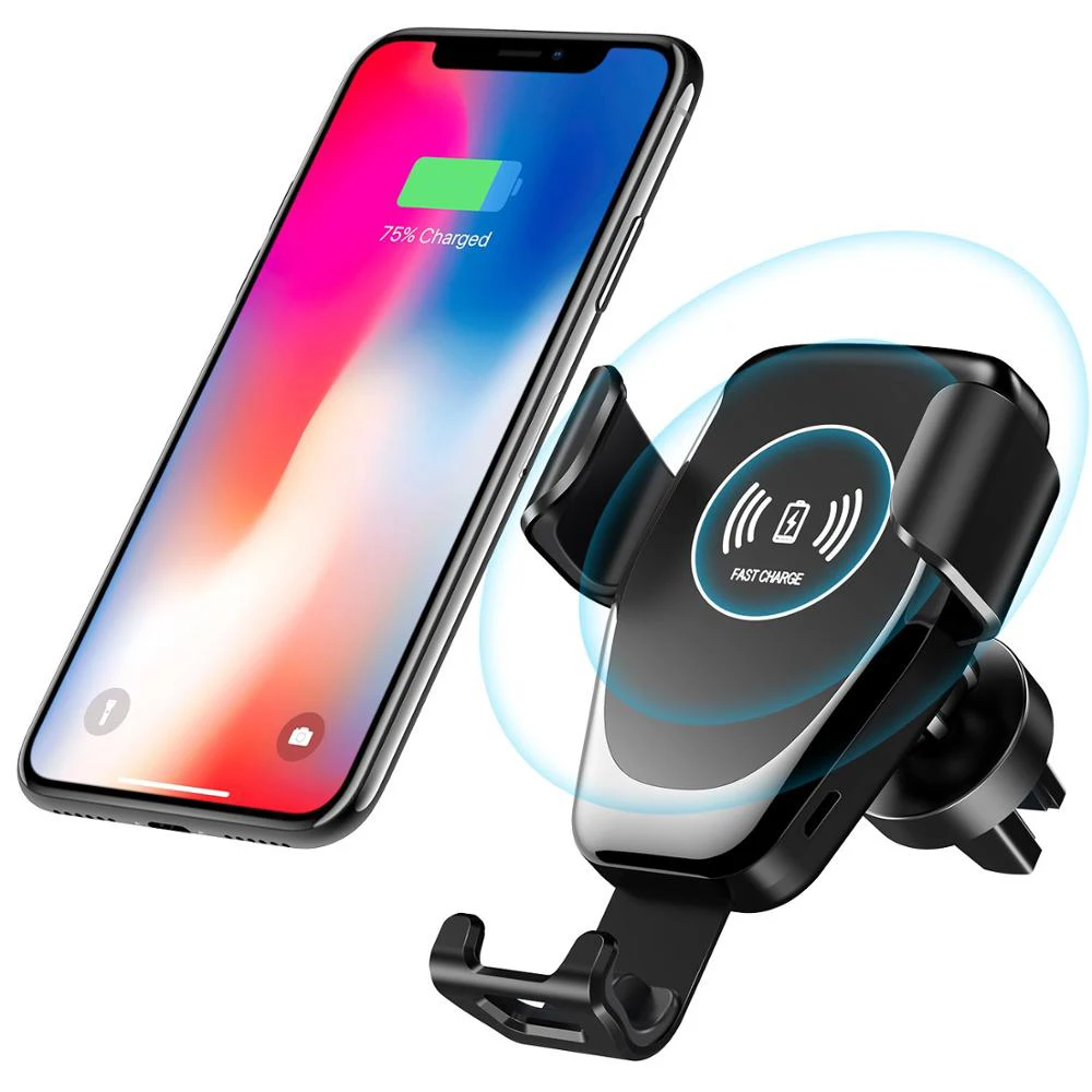 

Car Air Vent Cell Phone Holder Wireless Charger With Cradle 10W Qi Fast Charger for Samsung Galaxy S10 S9 Note 9, Black/white