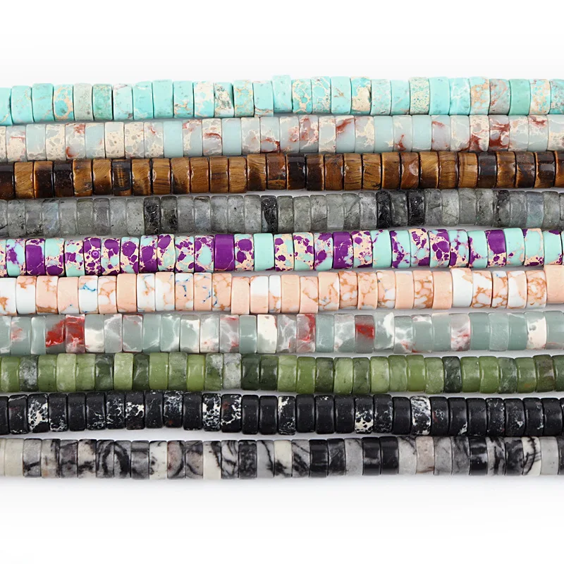 

2021 New Fashion 4*2mm Loose Beads Pine Stone Loose Wheel Beads For Woman And Man Turquoise DIY Bracelet, Mixed color