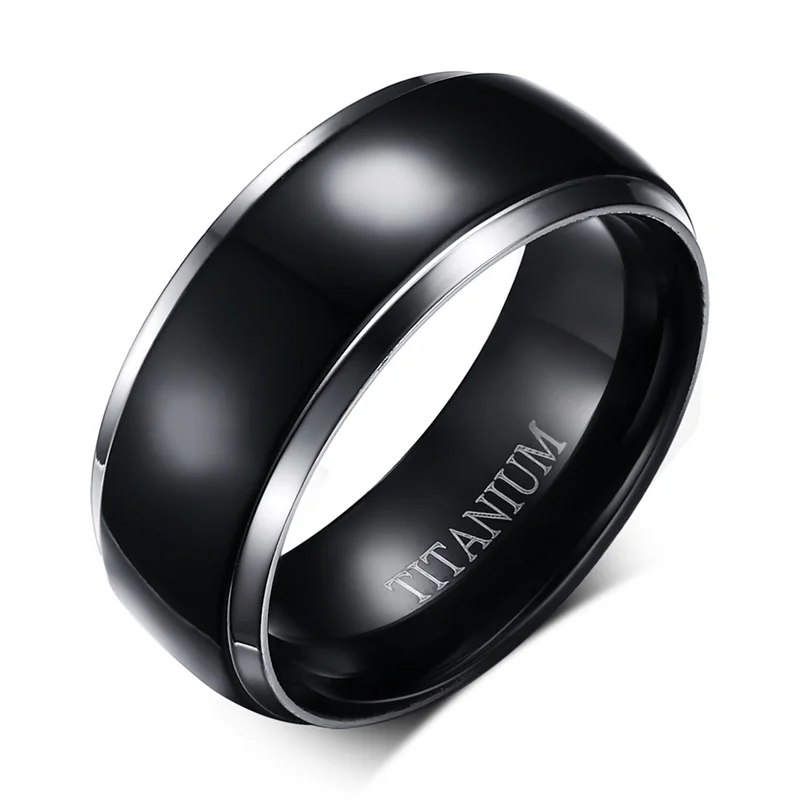 

Classic 100% Titanium Ring for Men Black Simple Mens Jewelry Boyfriend Gift 8mm
