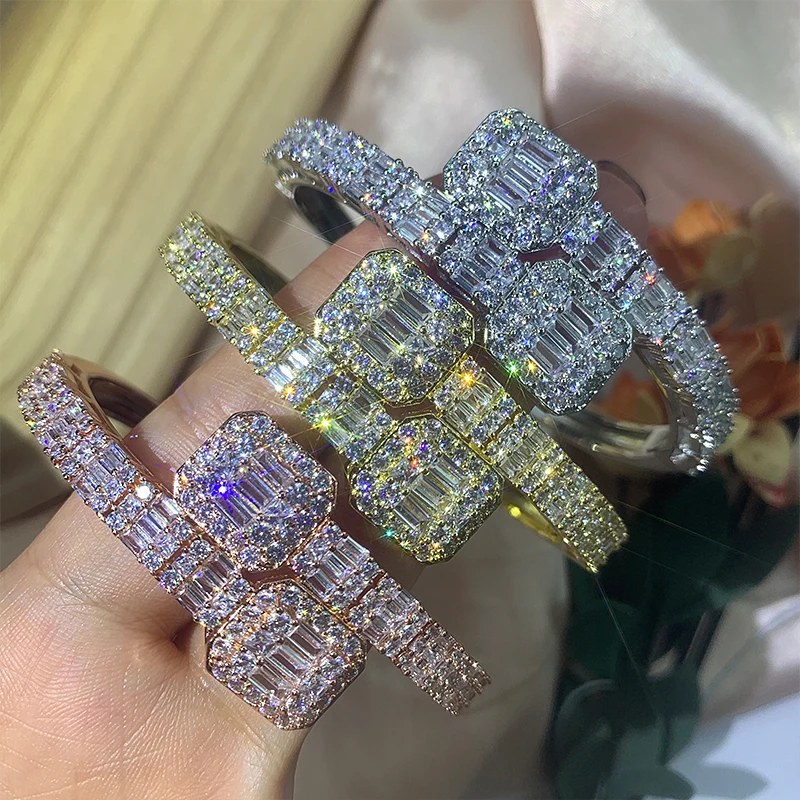 

Drop Shipping Bracelets & Bangles Luxury Iced Out CZ Diamond Baguette Bracelet Cuban Link Chain C Cuff Bracelets Jewelry, Picture shows