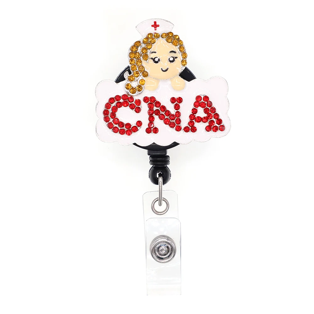 

Medical Rhinestone enamel Hospital CNA doctor/nurse Retractable ID Badge Holder reel for nurse accessories