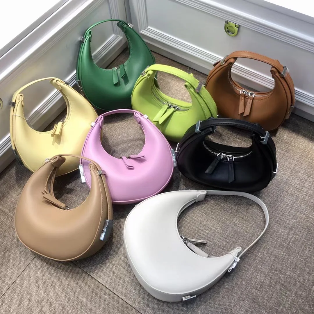 

2021 New Fruit Color Toni Small Leather Crescent Bag Underarm Round Shoulder Handbag
