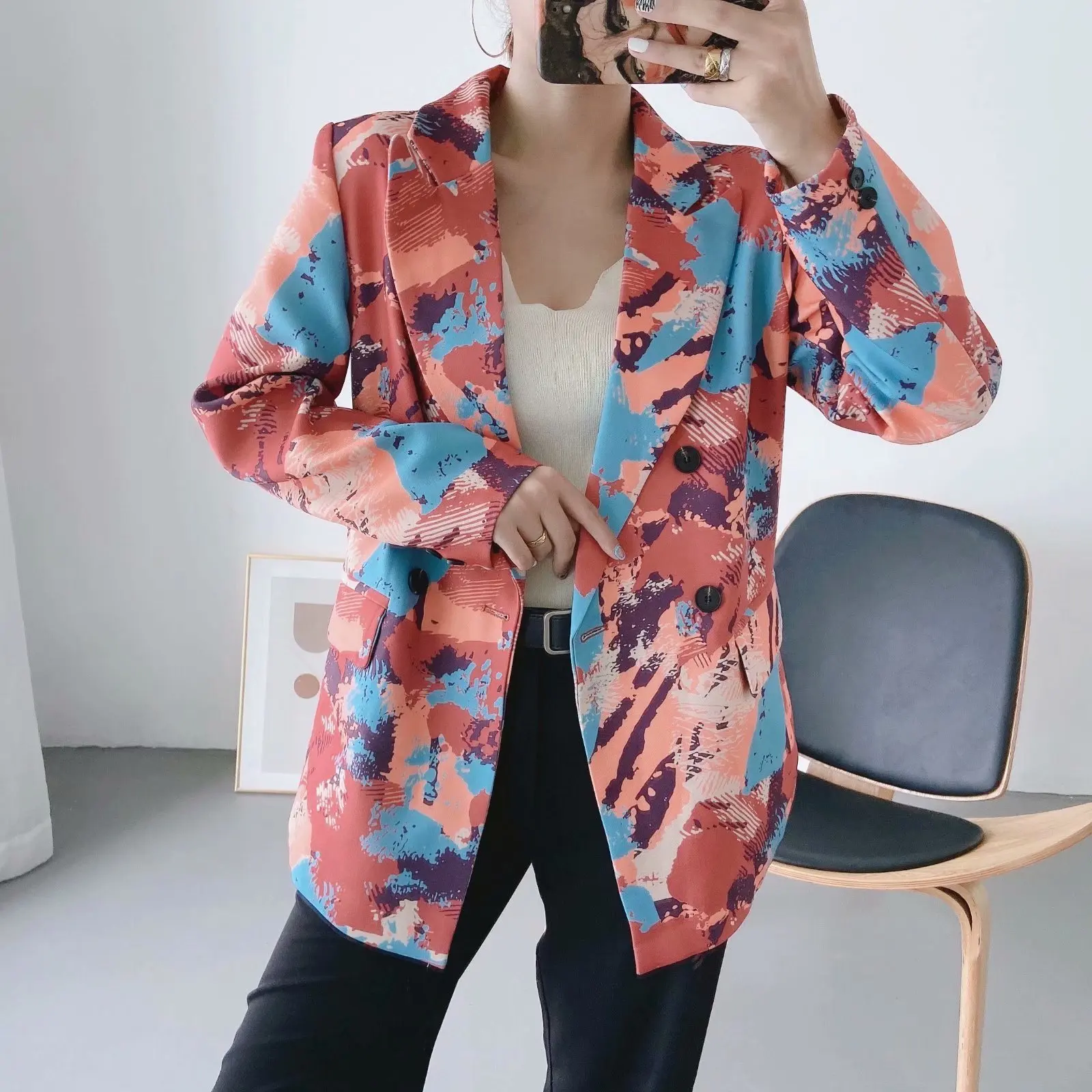 

B64266A Casual Fashion Ladies Suit Jackets Long Sleeve Single-breasted Office Blazer, Light blue