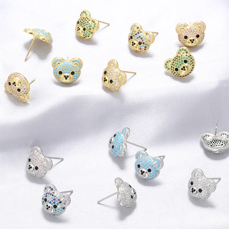 

Wholesale Fashion Cute Copper Zircon Bear Shape Stud Earrings Statement Diamond Bear Earrings For Gifts