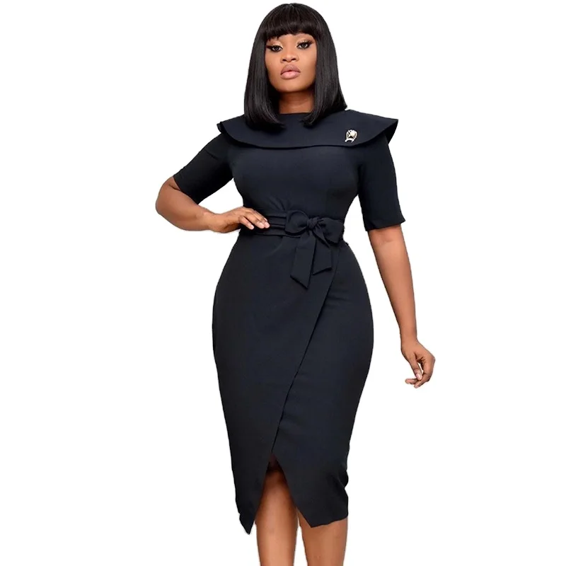 

Outfits Solid Split up Bodycon Office Career Dress Lady Casual Dresses Women High Quality Real Factory Simple Woven Adults