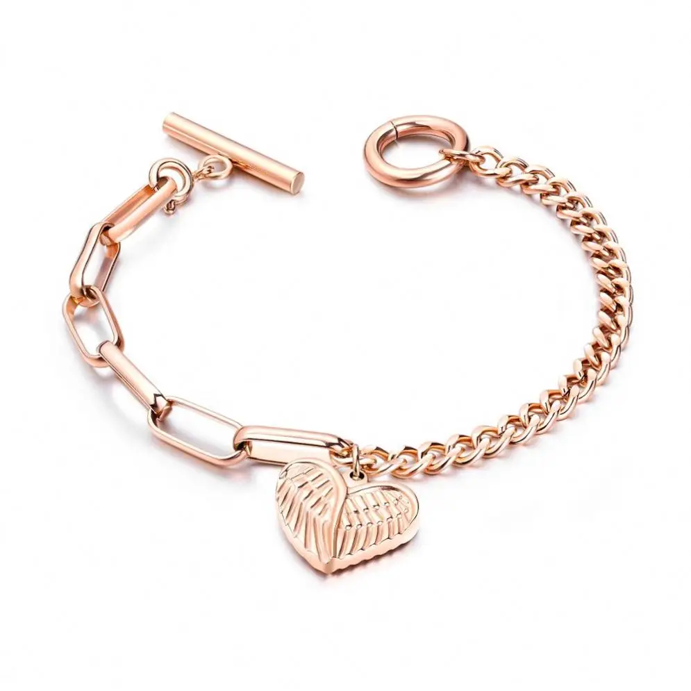 

Simple heart O-chain bracelet stainless steel bangles for women, Stianless steel/rose gold