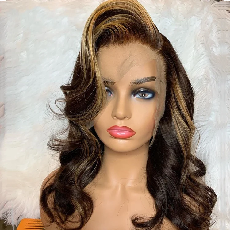 

AliExpress Hot Selling Virgin Hair Wig Highlight Color Side Part Wavy 100% Remy Indian Hair Lace Front Wigs