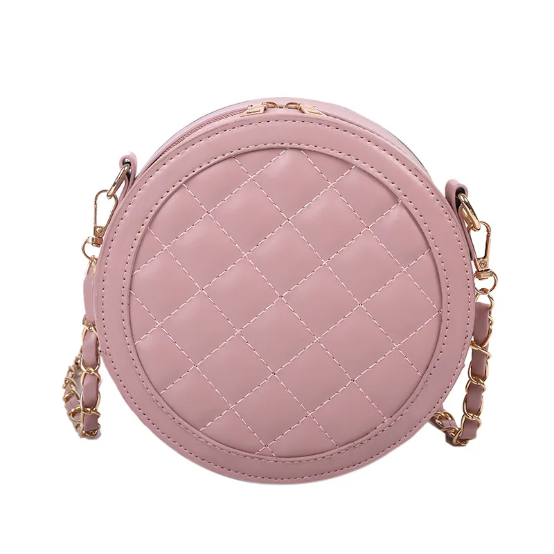 

Korean Style New Fashion Diamond Lattice Embroidery Chain 2021 Leather Girls Round Crossbody Mini Purses and Handbags for Women, Pink,white,black,green