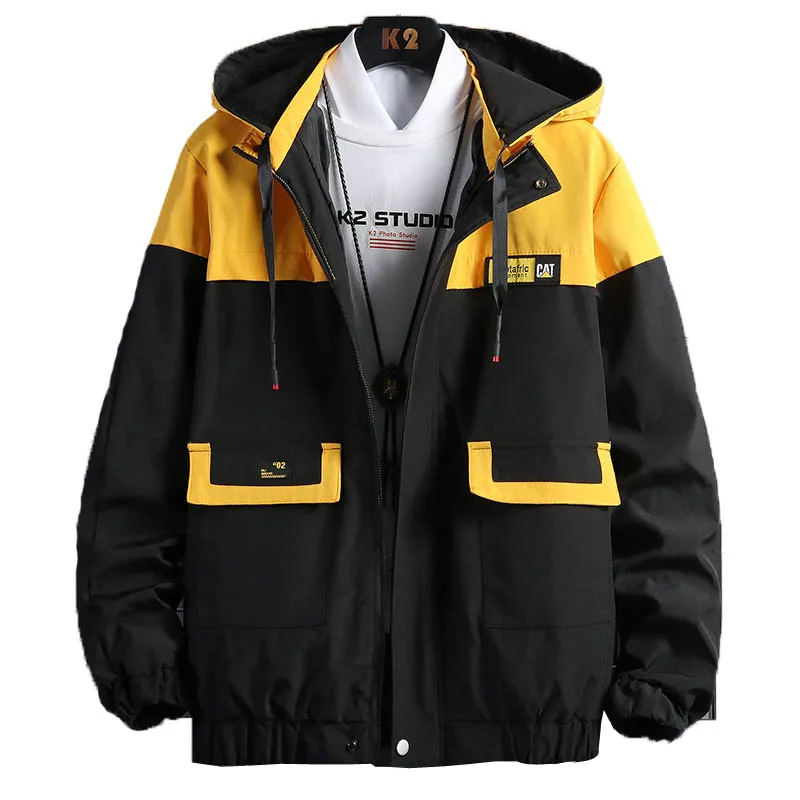Black yellow color Casual Mens cargo Jacket Plus Size Bomber Jacket Men High Quality Men's Jean Jacket custom label tags