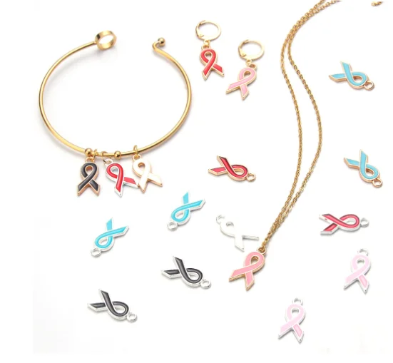 

color enamel Breast Cancer awareness charms pink ribbon metal charms tags for necklace bracelet DIY jewelry making