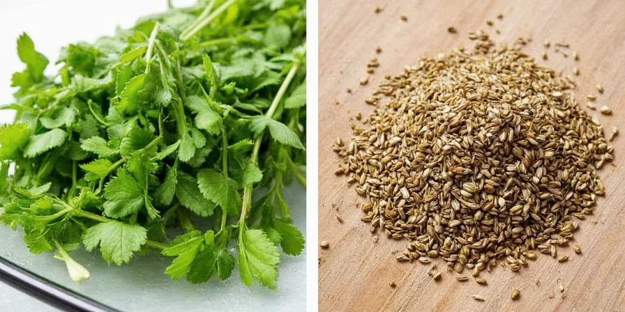 Side by side comparison of fresh basil and dried oregano