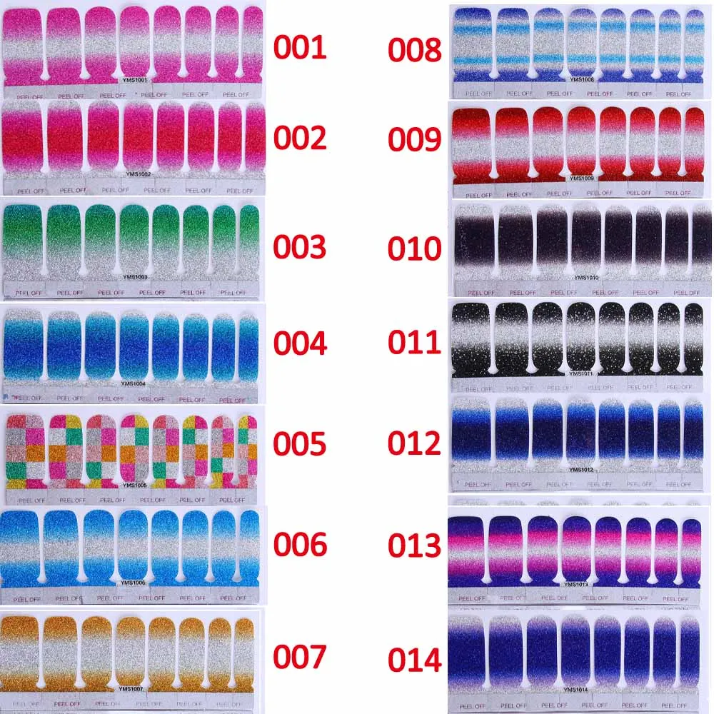 

NAS001 16pcs 14 color street nail polish strips wholesale nail art glitter sticker for nail decoration accessories