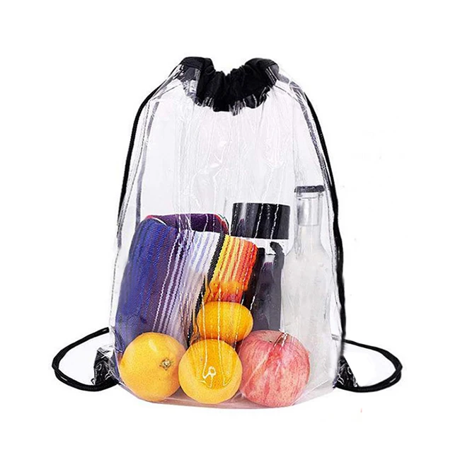 

Wholesale Promotional Waterproof Transparent Backpack Clear PVC Drawstring Bag