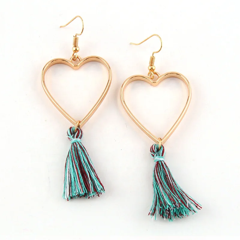 

Fashion Classic Trend Women Punk Metal Dangling Earring Alloy Tassel Heart Earring, 6 color