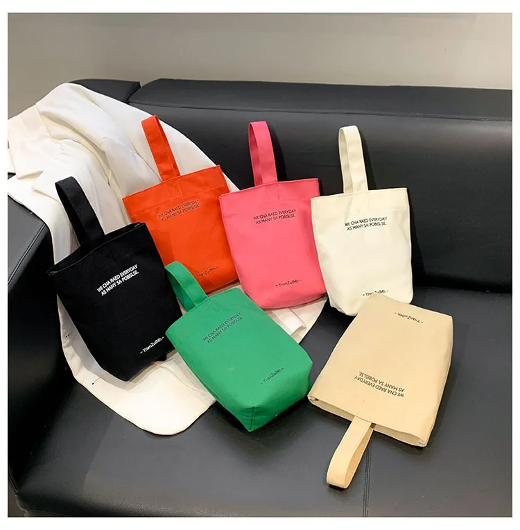 

New Water Bottle Bag Solid color hand bag mini canvas bag for picnic