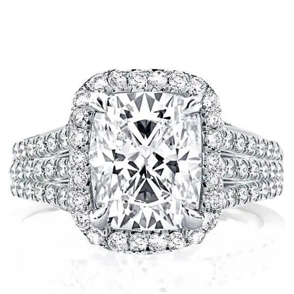 

Sterling Silver Three Row Split Shank Halo Cushion Cut Engagement Ring for Women 5.5ct Cubic Zirconia Vintage Anniversary Ring