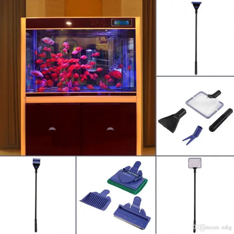 

5 in 1 Aquarium Tank Clean Set Fish Net Gravel Rake Algae Scraper Fork Sponge Brush Glass Cleaning Tools Aquarium Cleaner