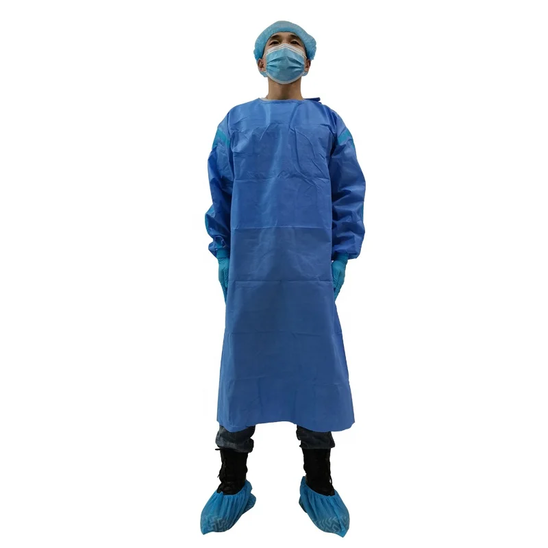 

Factory price Inventory PE coated PP isolation gown uniforms for hospital EN14126 Level 4 chemo gown Disposable nonwoven